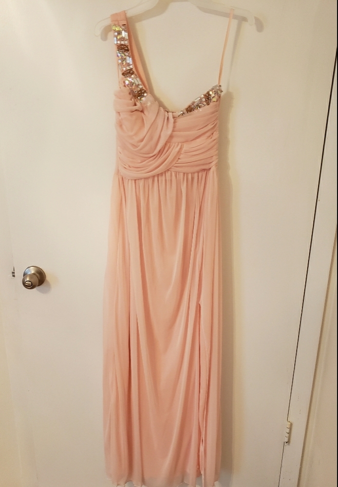 Maxi one shoulder beading prom gown